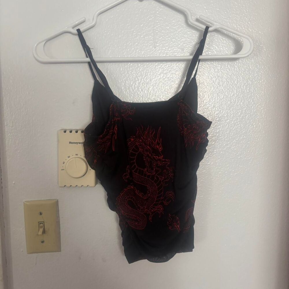 Just Polly Dragon Print Mesh Layered Tank Women's Medium - Picture 4 of 5